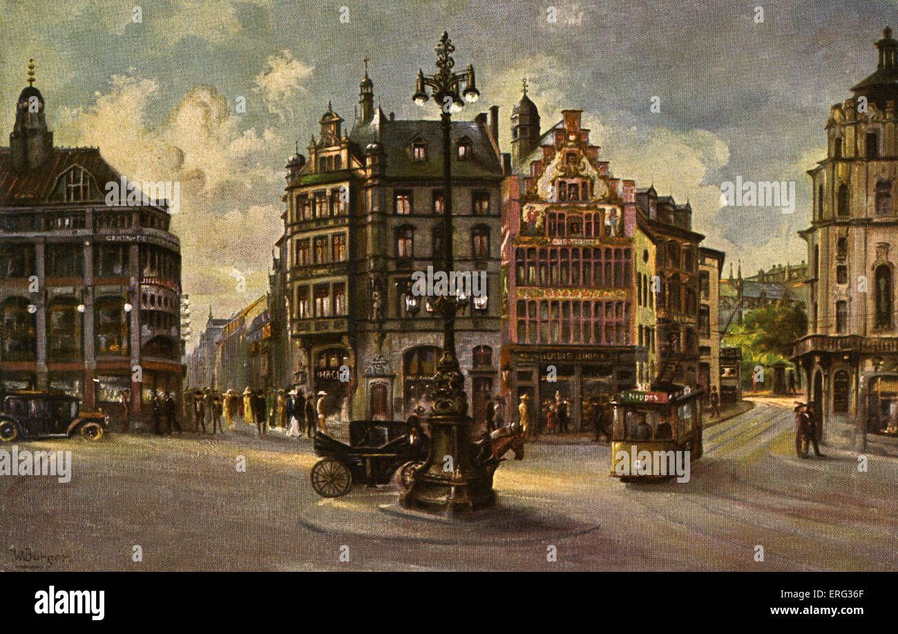 Colonia, Alemania, a principios del siglo XX. Vista de Wallraf Wallraf-Platz (cuadrado). Tarjeta postal. Foto de stock