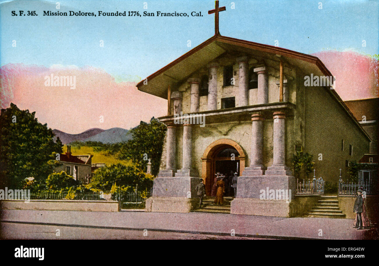 San Francisco: la iglesia Misión Dolores, fundada en 1776. Foto tomada en 1900. Foto de stock