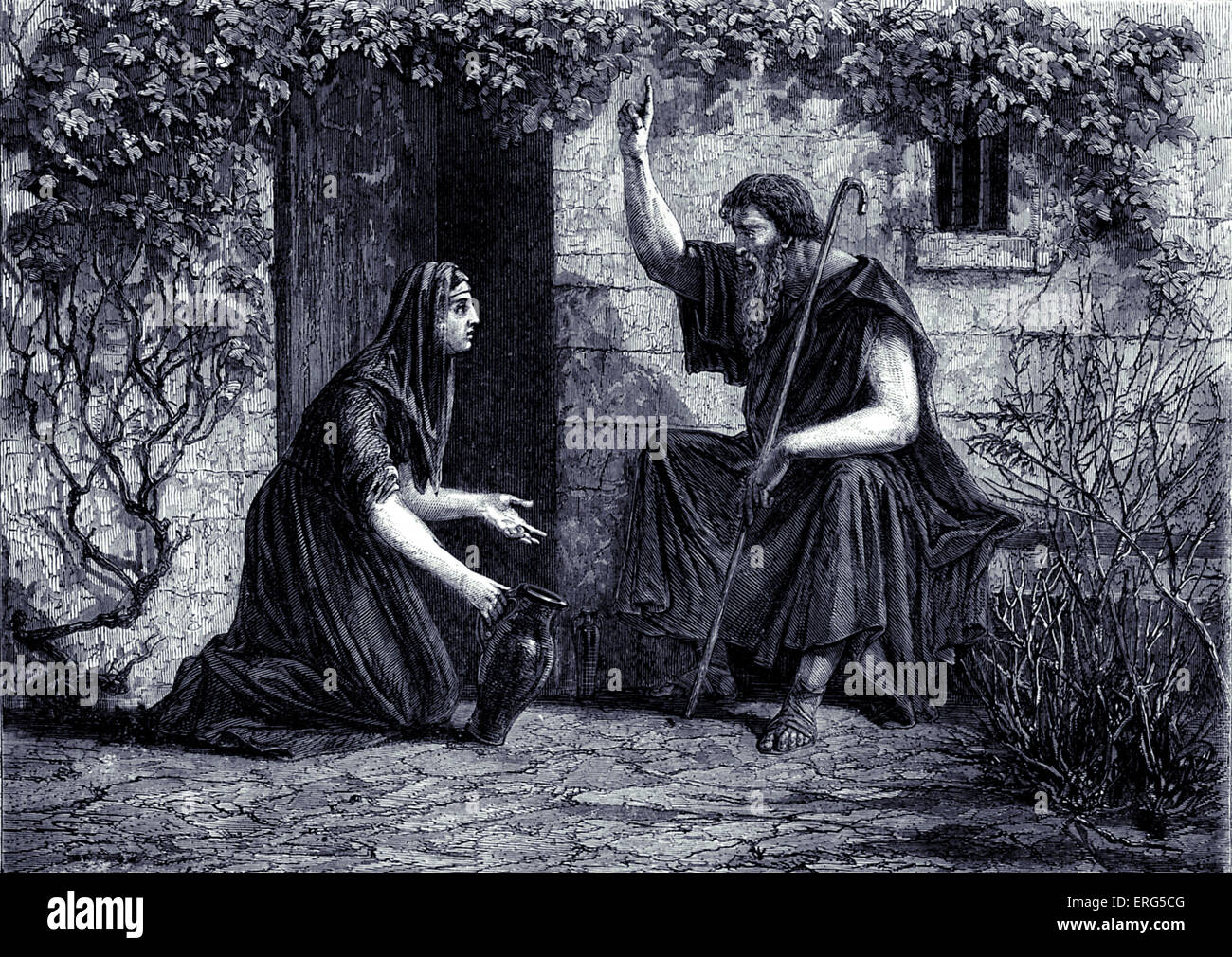 Elías reclamando la hospitalidad de la viuda de Sarepta. Biblia, Reyes