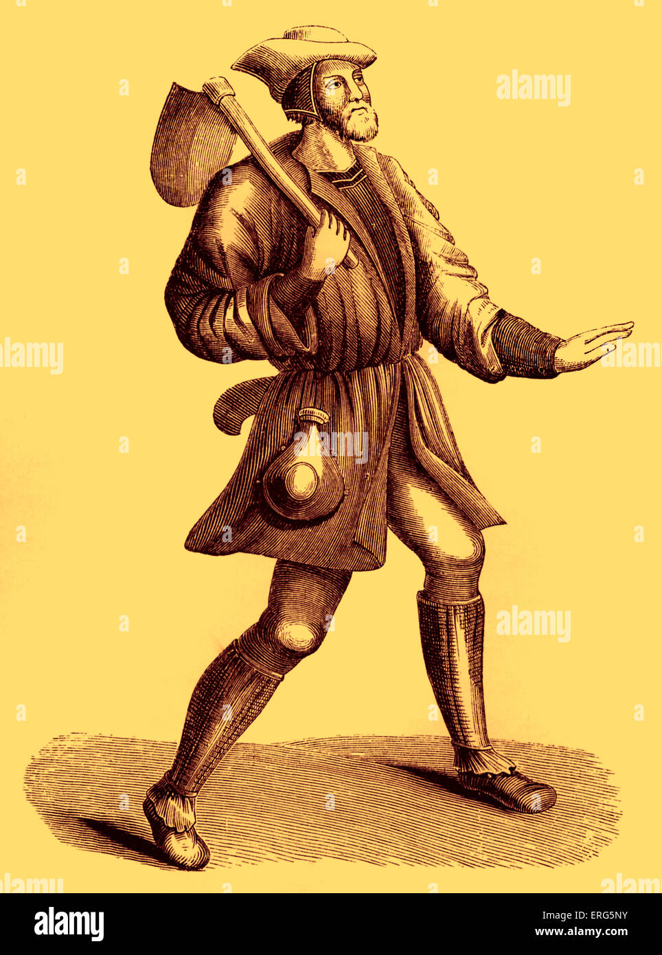 Traje de un campesino o villein, del siglo XV. Foto de stock