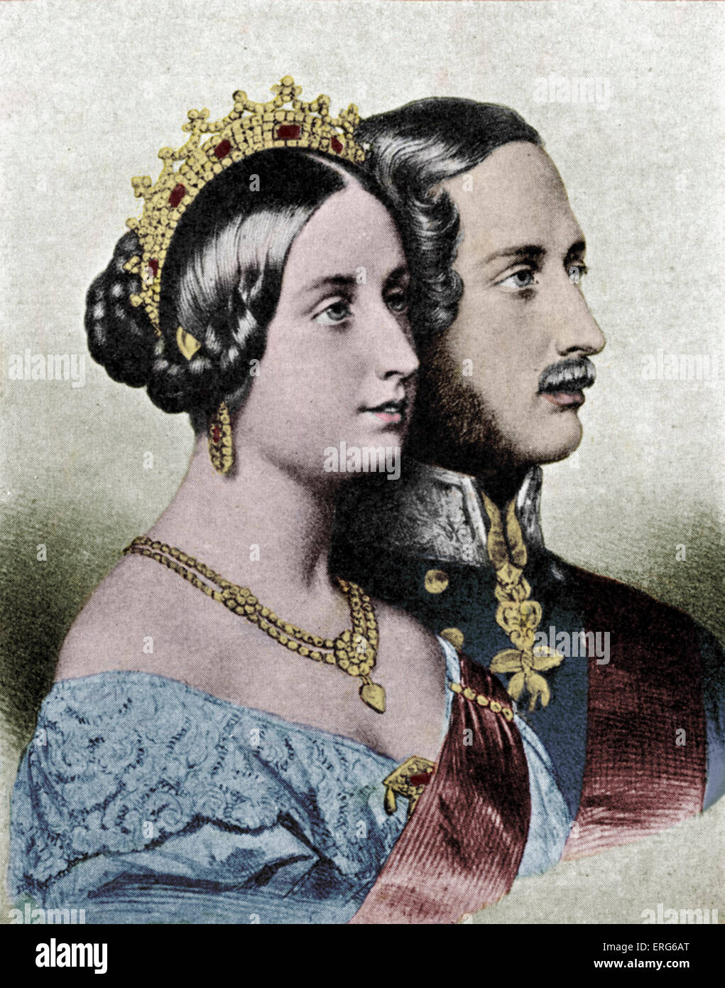 La reina Victoria y el príncipe Alberto. Los retratos de perfil. Foto de stock