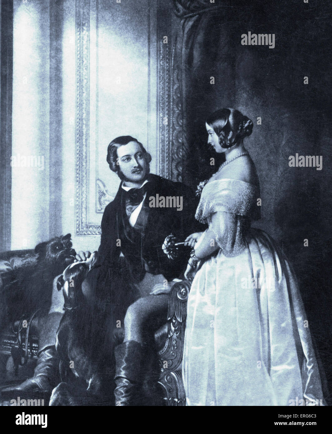 La reina Victoria y el Príncipe Alberto - retrato con el juego. 19thcCentury Foto de stock