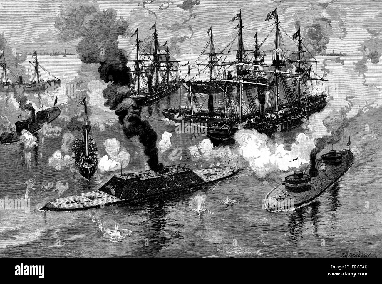 Entrega de la CSS Tennessee en la batalla de Mobile Bay el 5 de agosto de 1864 por Julian Oliver Davidson. La Guerra Civil Americana. El Foto de stock