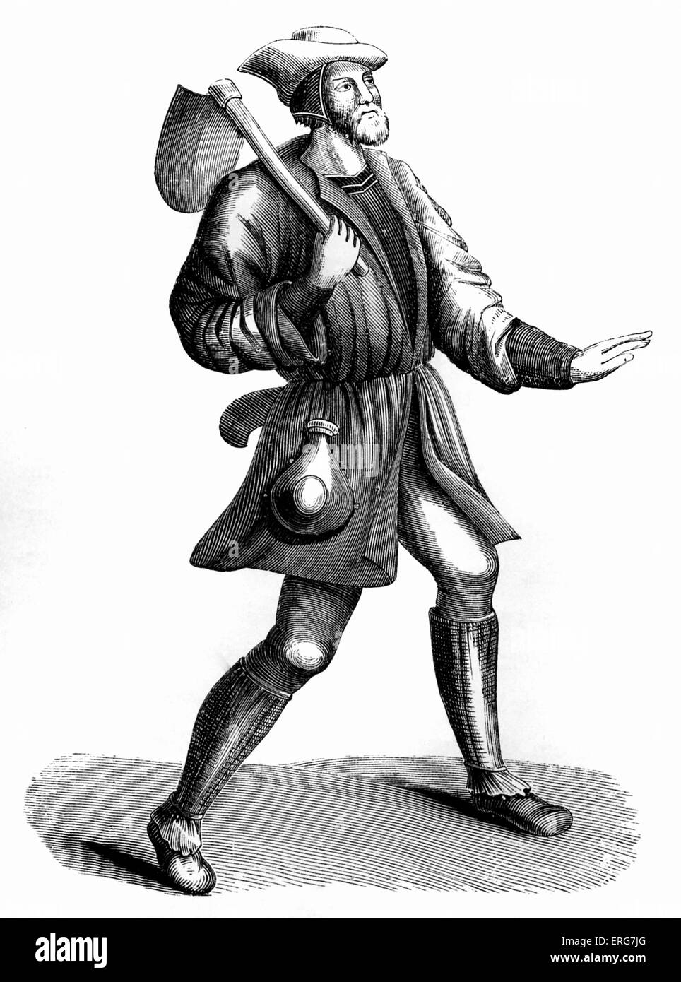 Traje de un campesino o villein, del siglo XV. Foto de stock