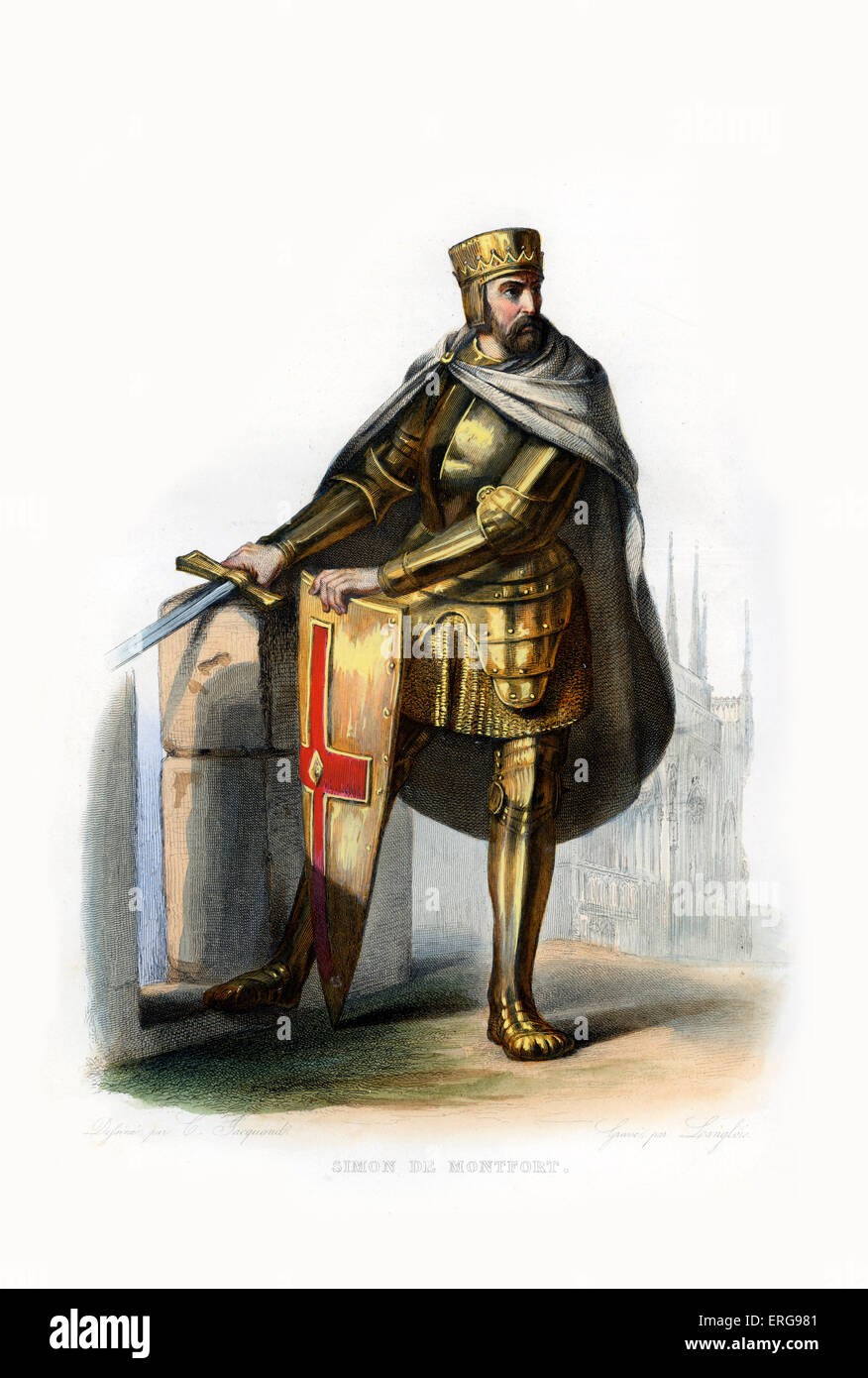 Simón IV de Montfort. Noble francés, participó en la Cuarta Cruzada (1202-1204) y fue un destacado líder de la cruzada contra los Albigenses. c. 1160-1218. Grabado byLanglois, c.1844. Foto de stock