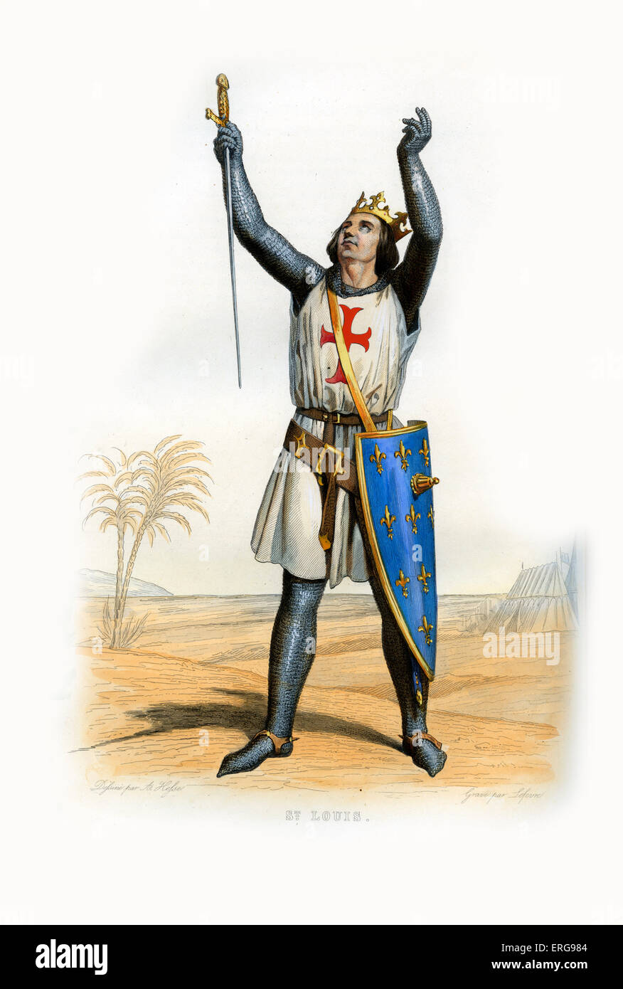 Luis IX de Francia, conocido como Saint Louis. Rey de Francia (1226-1270). 1215-1270. Grabado por Lefevre, c.1844. Foto de stock