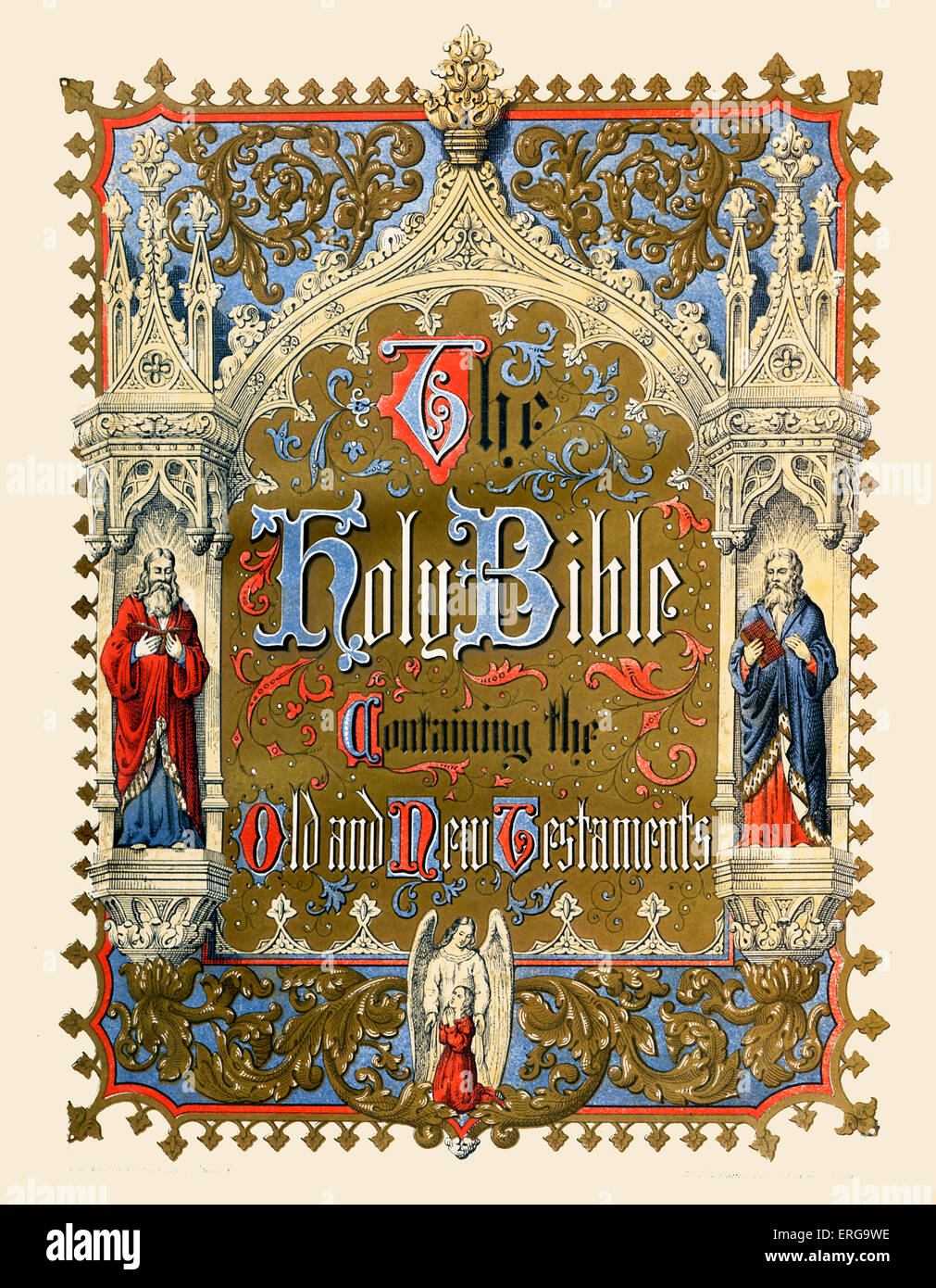La Santa Biblia - frontispicio. La Santa Biblia que contiene el Antiguo y el Nuevo Testamento. Publicado por Henry Ruff. (Brown. Foto de stock