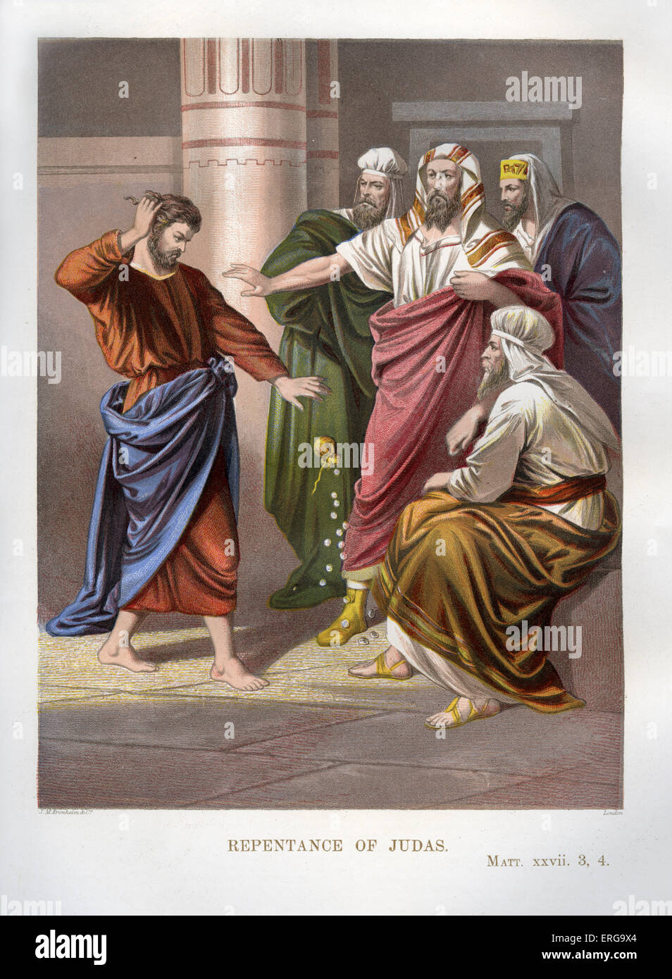 El arrepentimiento de Judas. Ilustración de Mateo, 27 .3 4. Judas devuelve el dinero a los El arrepentimiento de Judas. Ilustración de Mateo, 27 .3 4. Judas devuelve el dinero a los