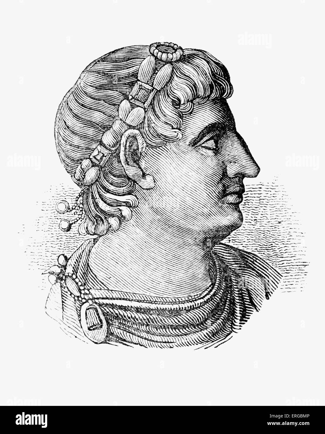 Constantino el Grande, emperador romano. Tomado de una moneda de cobre en el Museo Británico. El emperador romano desde el 306 al 337, b. Foto de stock