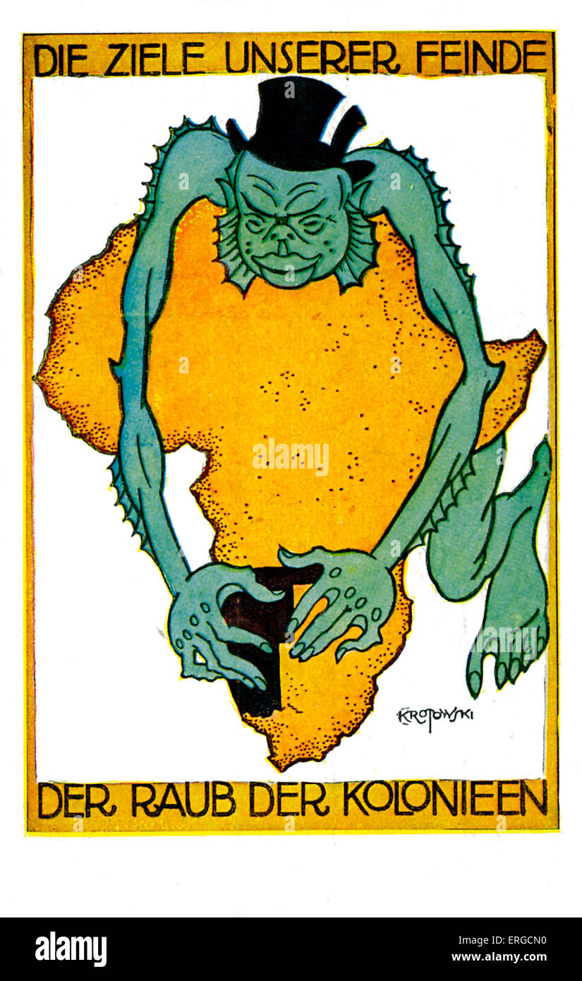 Los temores alemana del África Sudoccidental de adquisición. Ilustración por Krotowski superior muestra una criatura marina con sombrero, haciendo un agarre para Foto de stock
