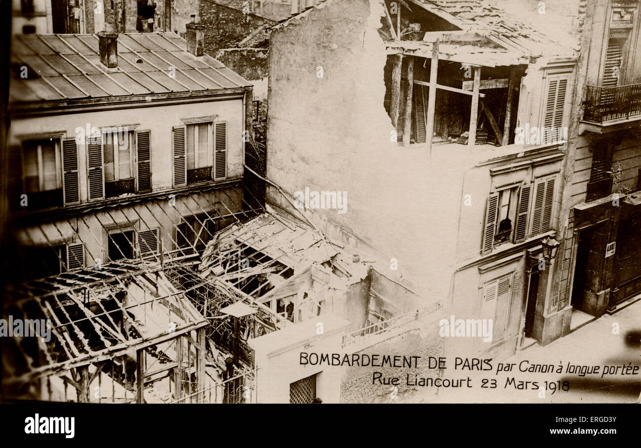 Bombardeo de París, 23 de marzo de 1918. Durante WW1. Mostrando Rue Liancourt , 14th Arrondissement. Los bombardeos llevados a cabo por largo alcance Foto de stock