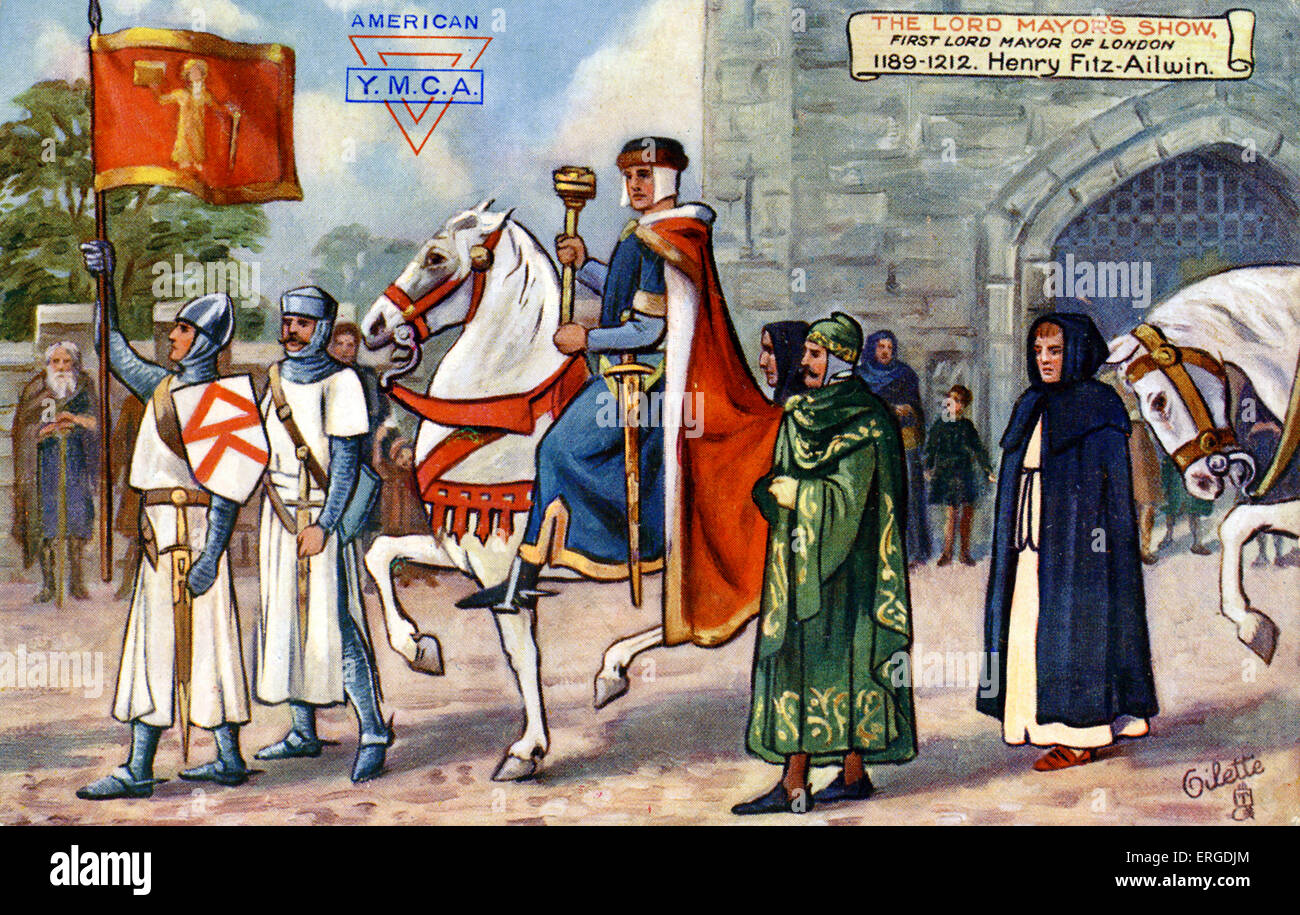 Henry Fitz-Ailwin, primer Lord Alcalde de Londres. 1189-1212. En el señor alcalde, la Feria de Cheapside, Londres. Título en la parte posterior se lee: Foto de stock
