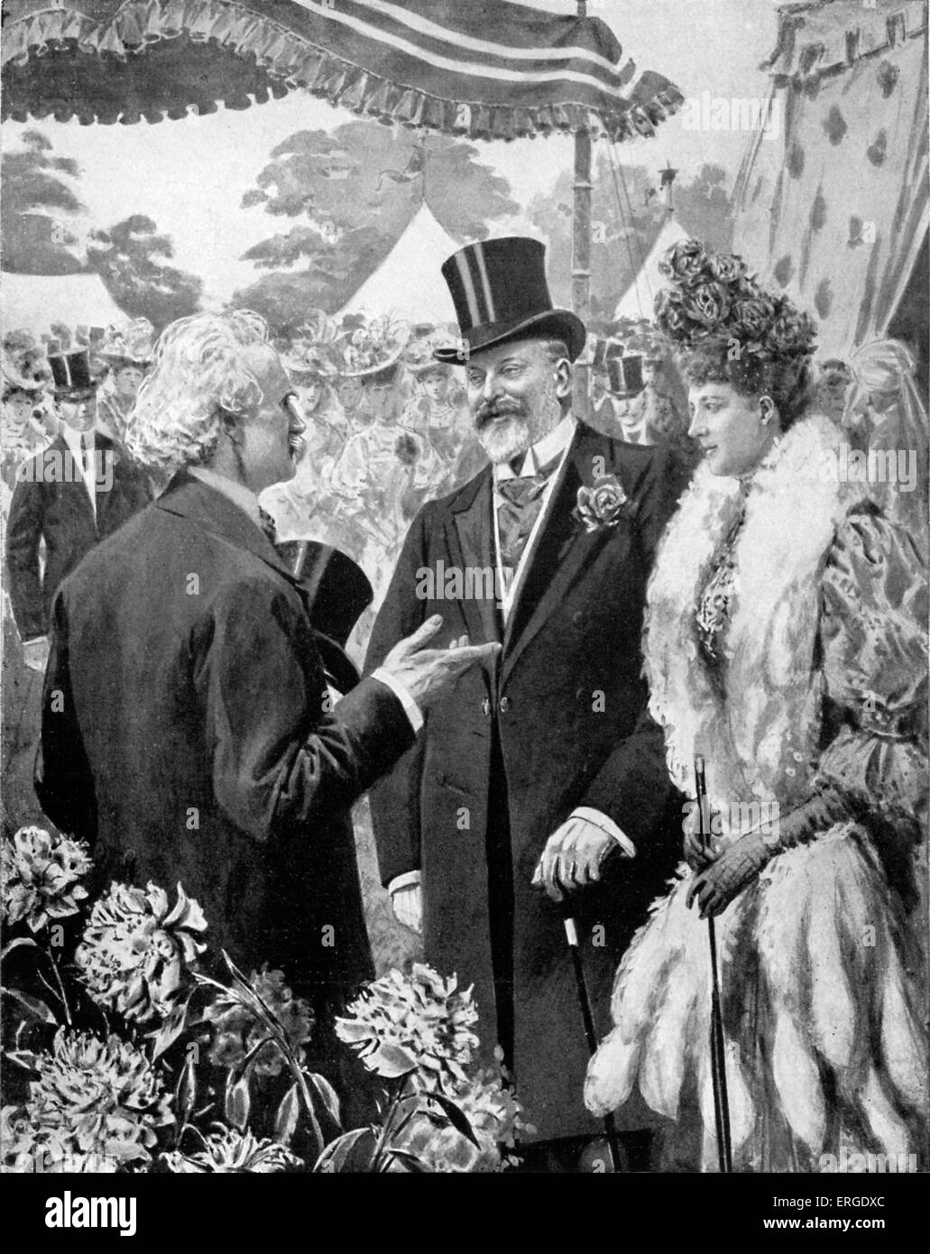 Edward VII y Mark Twain - Reunión en garden party en Windsor en 1907. EVII:el rey del Reino Unido y el británico Foto de stock