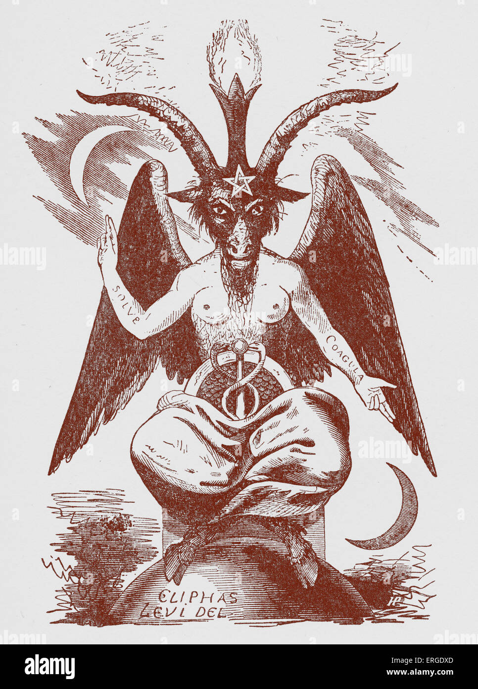 Baphomet - deidad pagana (es decir, un producto del folklore cristiano sobre los paganos), revivió en el siglo XIX como una figura de Foto de stock