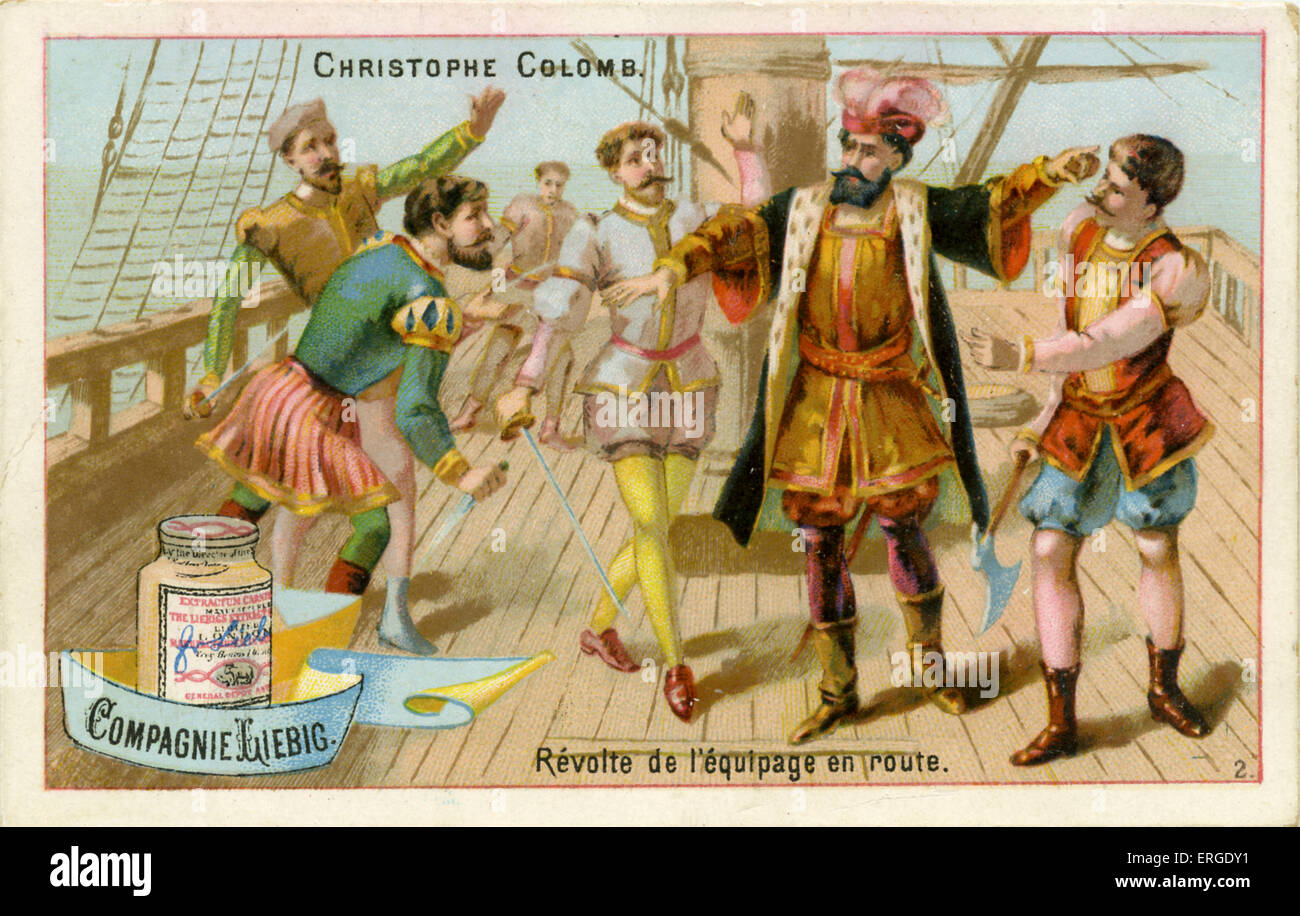 Cristóbal Colón se enfrenta a un motín a bordo del barco en su primer viaje al Nuevo Mundo, 1492 ('Révolte de l'équipage en Fotografía de stock - Alamy