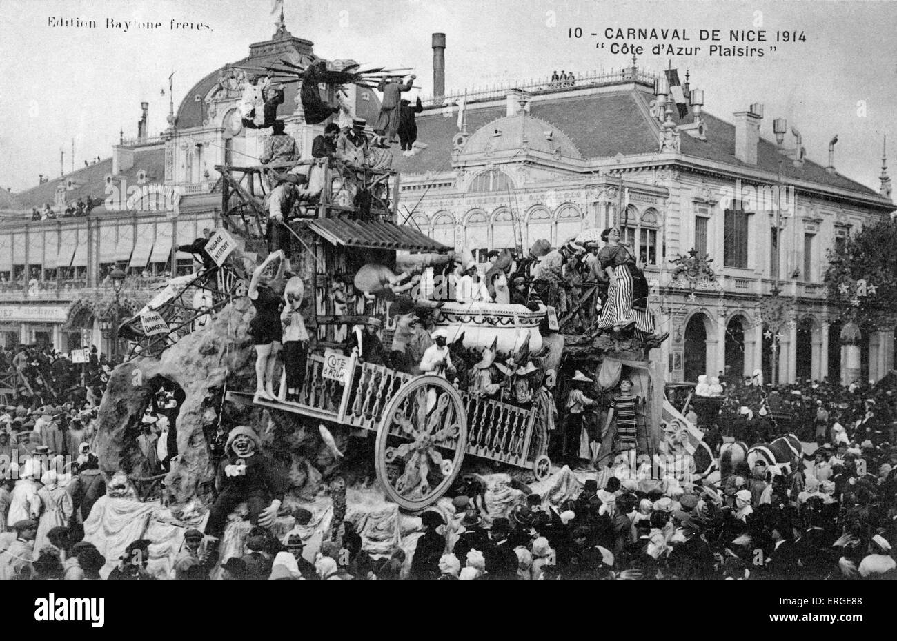 Carnaval de Niza (Carnaval de Niza), 1914. Título: Côte d'Azur (Plaisirs placeres)". El carnaval más grande de Francia. Se lleva a cabo durante dos semanas en febrero, antes de la cuaresma. Su último día cae en Mardi Gras. Foto de stock