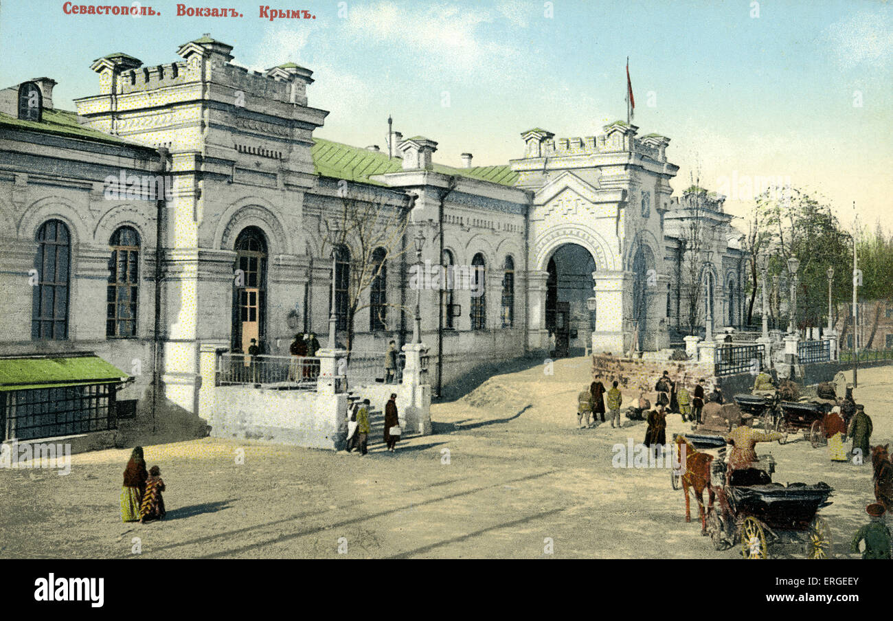 La estación de tren, Sevastopol, Ucrania.En la costa del Mar Negro en la península de Crimea. A