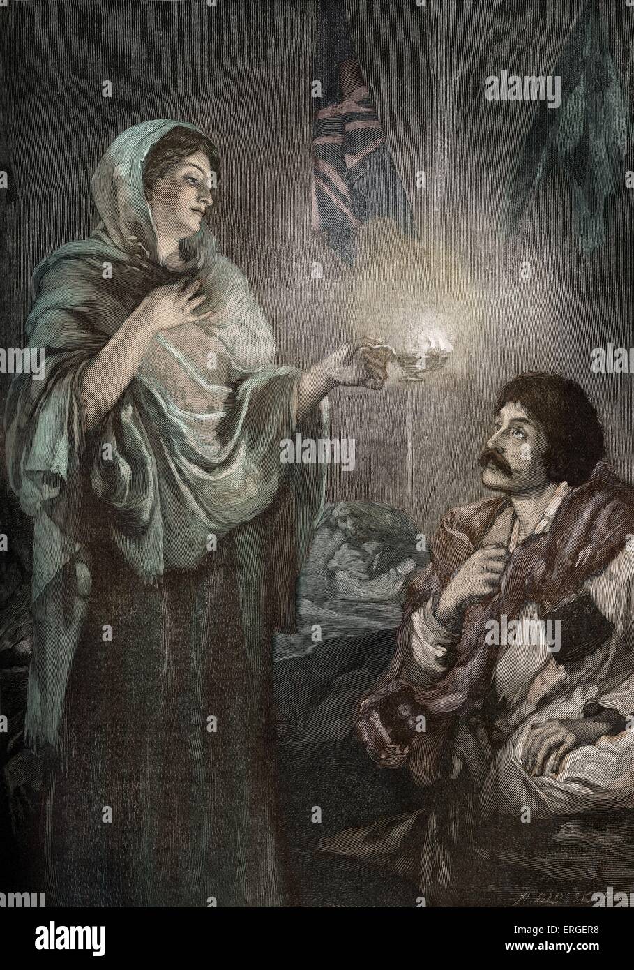 Florence Nightingale en el hospital, en Scutari, durante la Guerra de Crimea. Conocida como "La Dama de la lámpara". 12 de mayo de 1820 - 13 de agosto Foto de stock