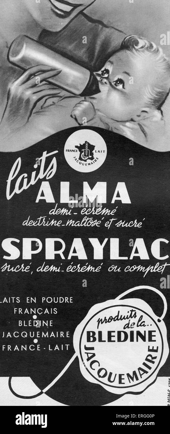 Alma Laits - Anuncio, 1955. Anuncio francés de leche en polvo para bebés. Foto de stock