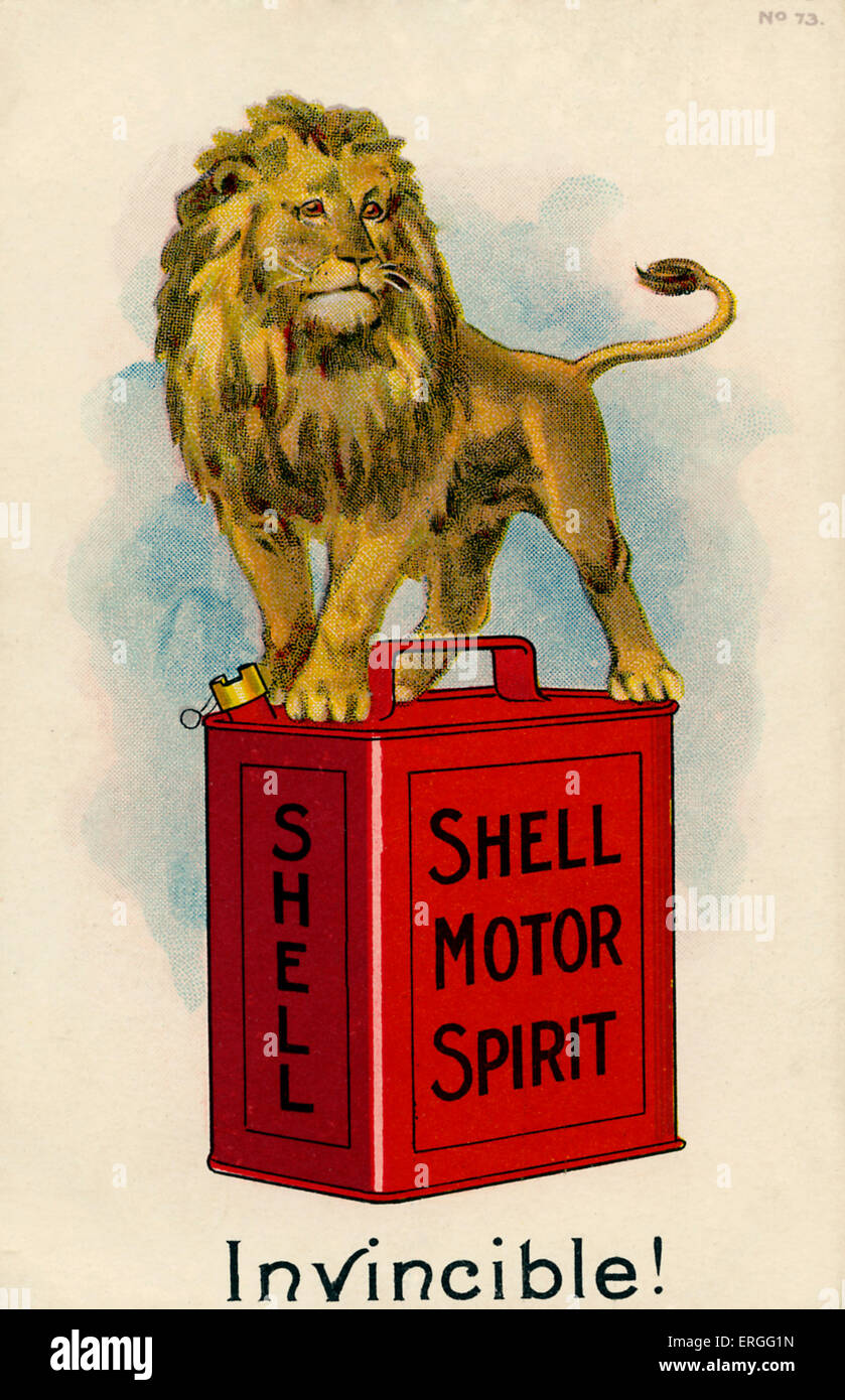 Aceite de Motor Shell - Anuncio, c. 1900s. Título: "invencible!'. Foto de stock