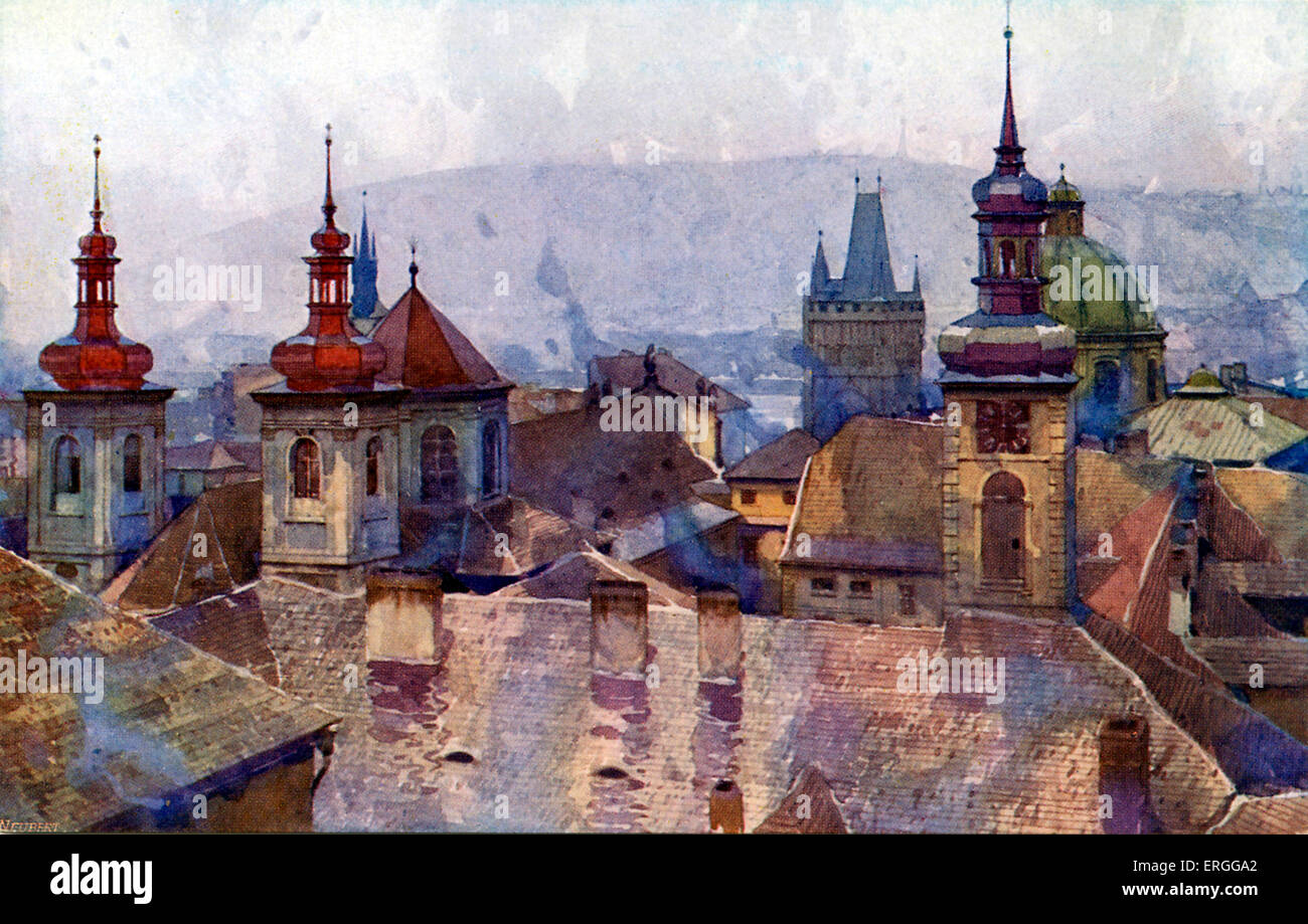 La Ciudad Vieja (Staré Mesto), Praga. Tarjeta postal de principios del siglo xx. Día moderno - República Checa. Foto de stock