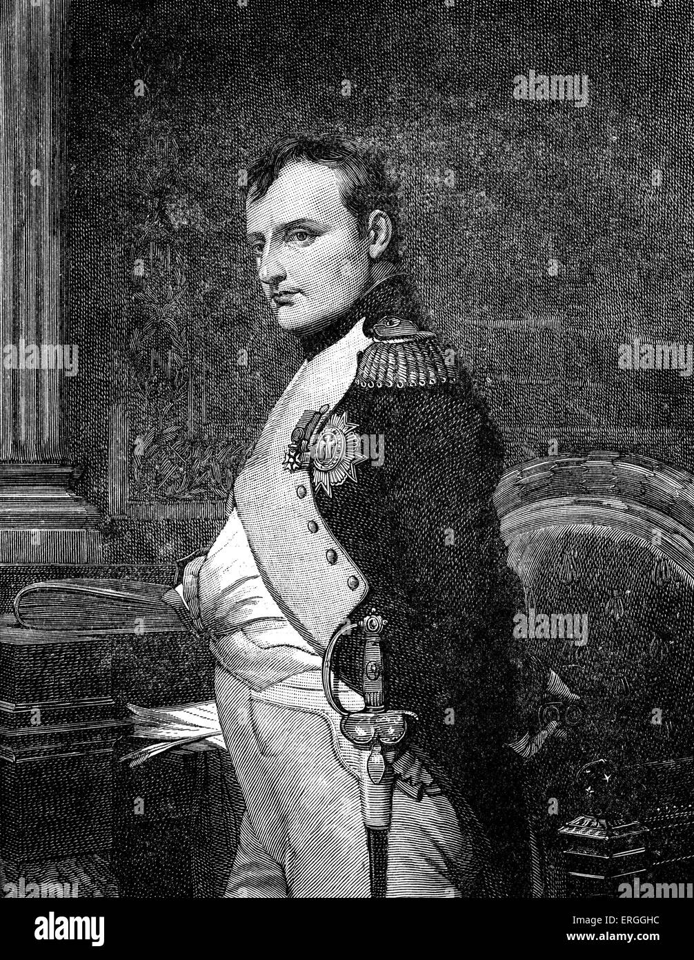 Napoleón I - Ilustración después retrato por Paul Delaroche. Dirigente político y militar francés que se convirtió en Emperador de la Foto de stock