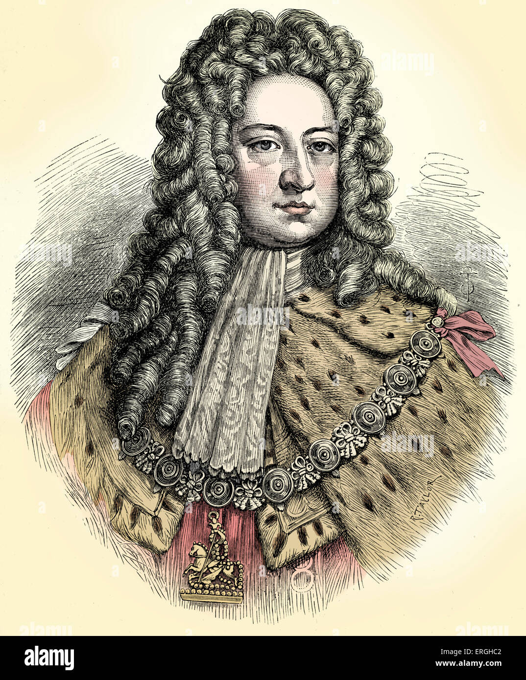 King George I (1660 - 1727) fue Rey de Gran Bretaña e Irlanda desde 1714 hasta su muerte. Foto de stock