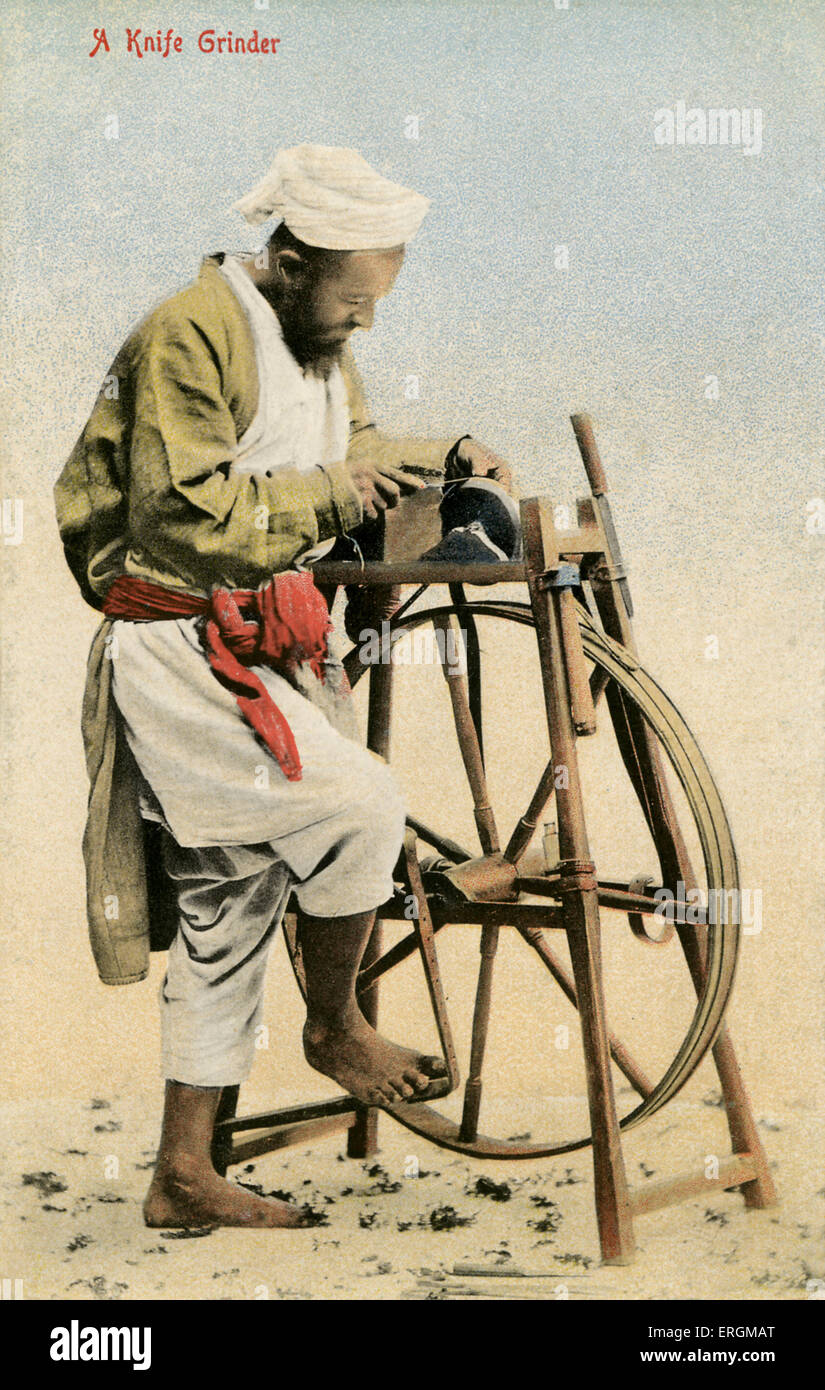 Un indio cuchillo muela. Colourised fotografía de principios del siglo XX. Foto de stock