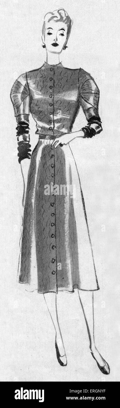 La moda francesa, vestido por Jeanne Lanvin: blade silver crepé vistoso traje con mangas recortadas. Reportaje titulado "Les grands Foto de stock