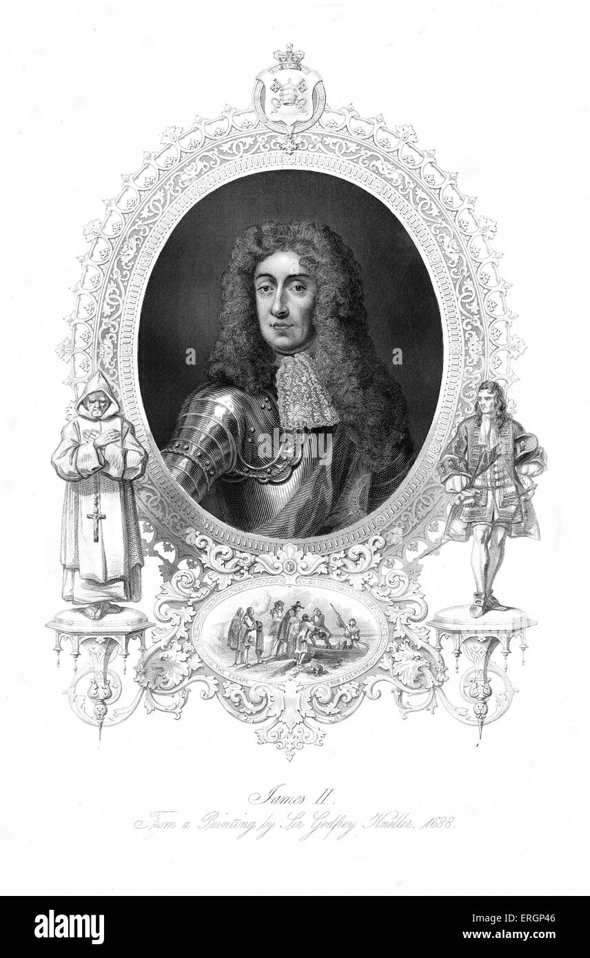 Jaime II, retrato. Rey de Inglaterra e Irlanda como Jaime II y el rey de Escocia como Jacobo VII, 6 de febrero de 1685 hasta que fue depuesto en la Gloriosa Revolución de 1688. 14 de octubre de 1633 - 16 de septiembre de 1701. Foto de stock