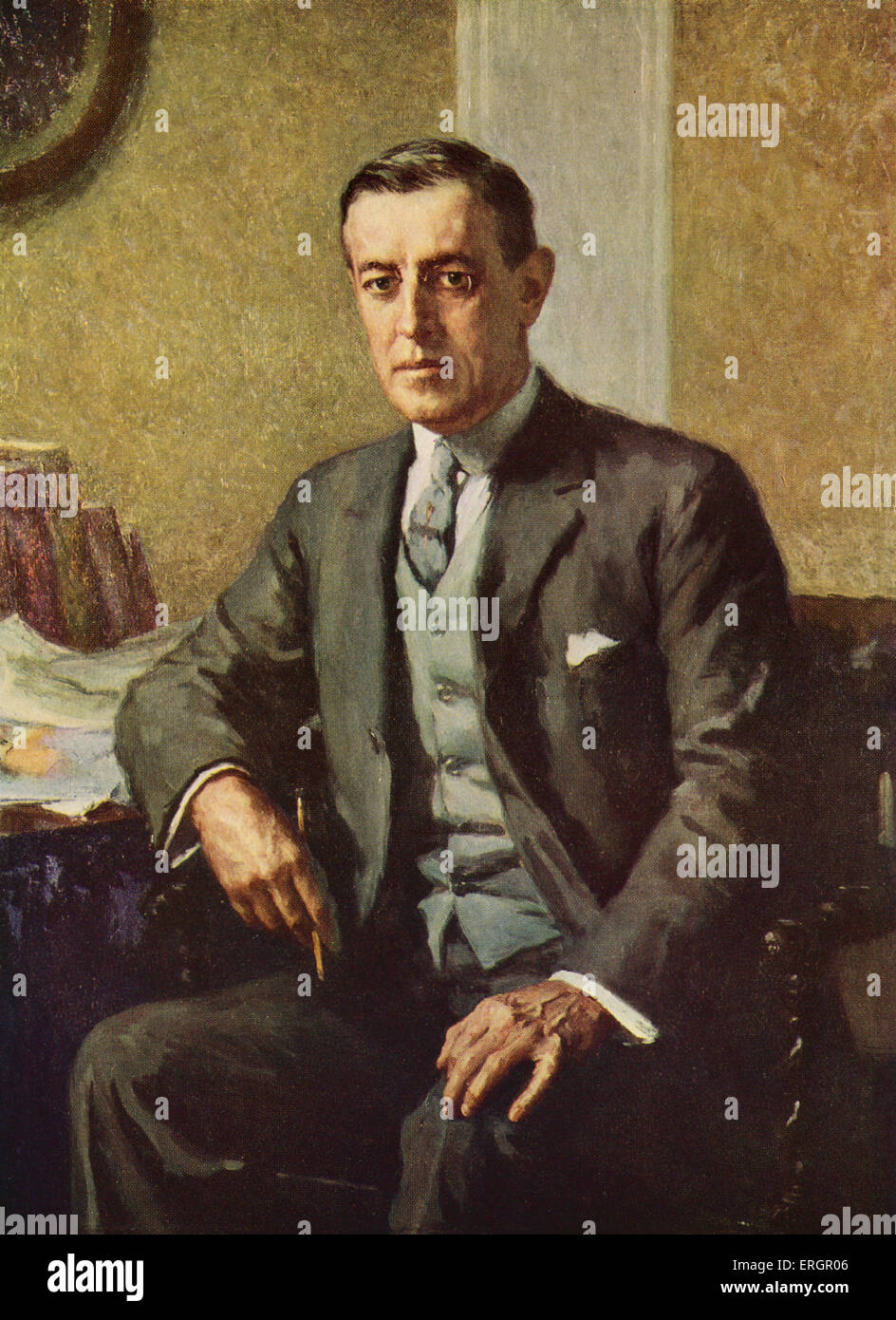 Thomas Woodrow Wilson, retrato. 28º Presidente de los Estados Unidos, 1856-1924. Después de la pintura al óleo por Stephen Seymour Foto de stock