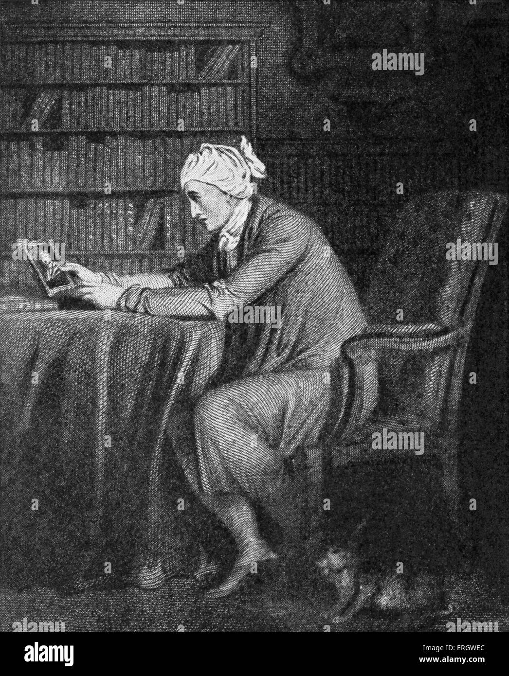 William Cowper en su estudio, con su favorito de liebre bajo la