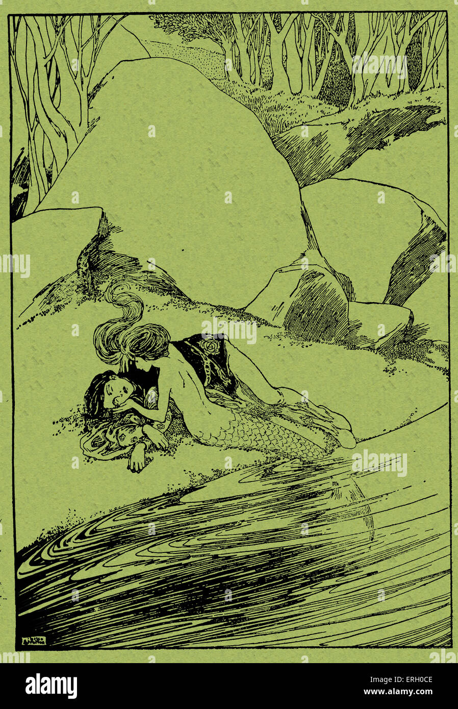 Hans Christian Andersen cuentos de hadas, La Sirenita. Título reza: "Él lo puso sobre la cálida arena' (sirenita Foto de stock