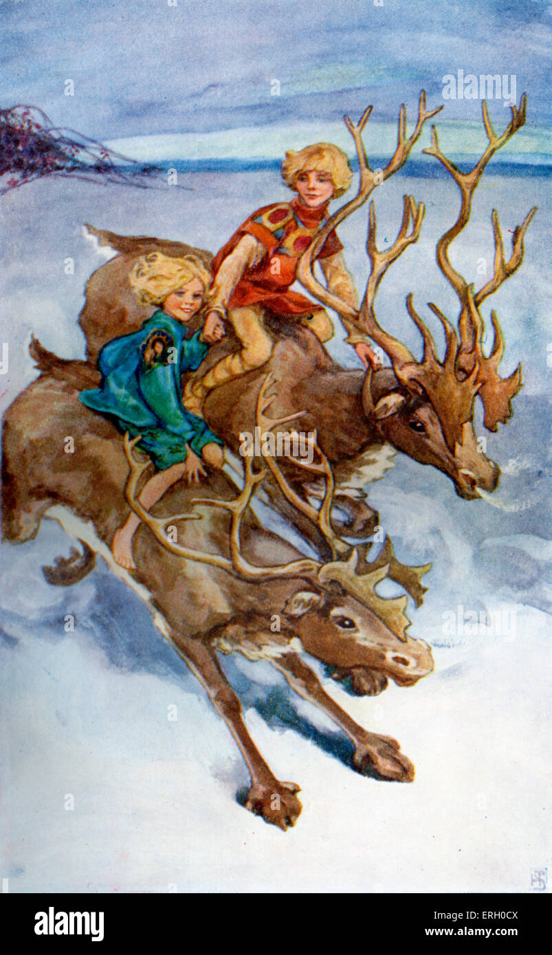 Hans Christian Andersen cuentos de hadas, La Reina de la nieve. Título  reza: "un maravilloso viaje" (Gerda & Kay en el viejo reno y Fotografía de  stock - Alamy
