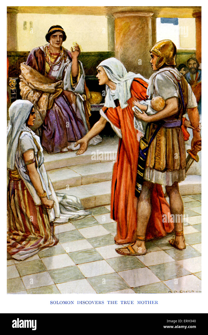 El juicio de Salomón - título dice, 'Solomon descubre la verdadera madre."  Reyes 3 :26-27. "Entonces habló la mujer cuyo el Fotografía de stock - Alamy