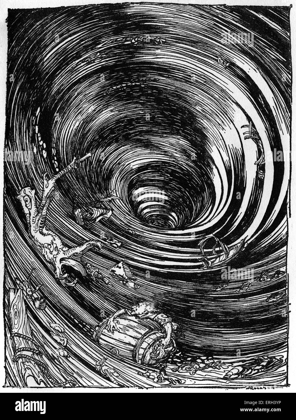 Un descenso en la vorágine' de Edgar Allan Poe. Ilustración de Arthur Rackham (1867 - 1939). EAP autor americano y poeta: 19 de enero de 1809 - 7 de octubre de 1849. Foto de stock