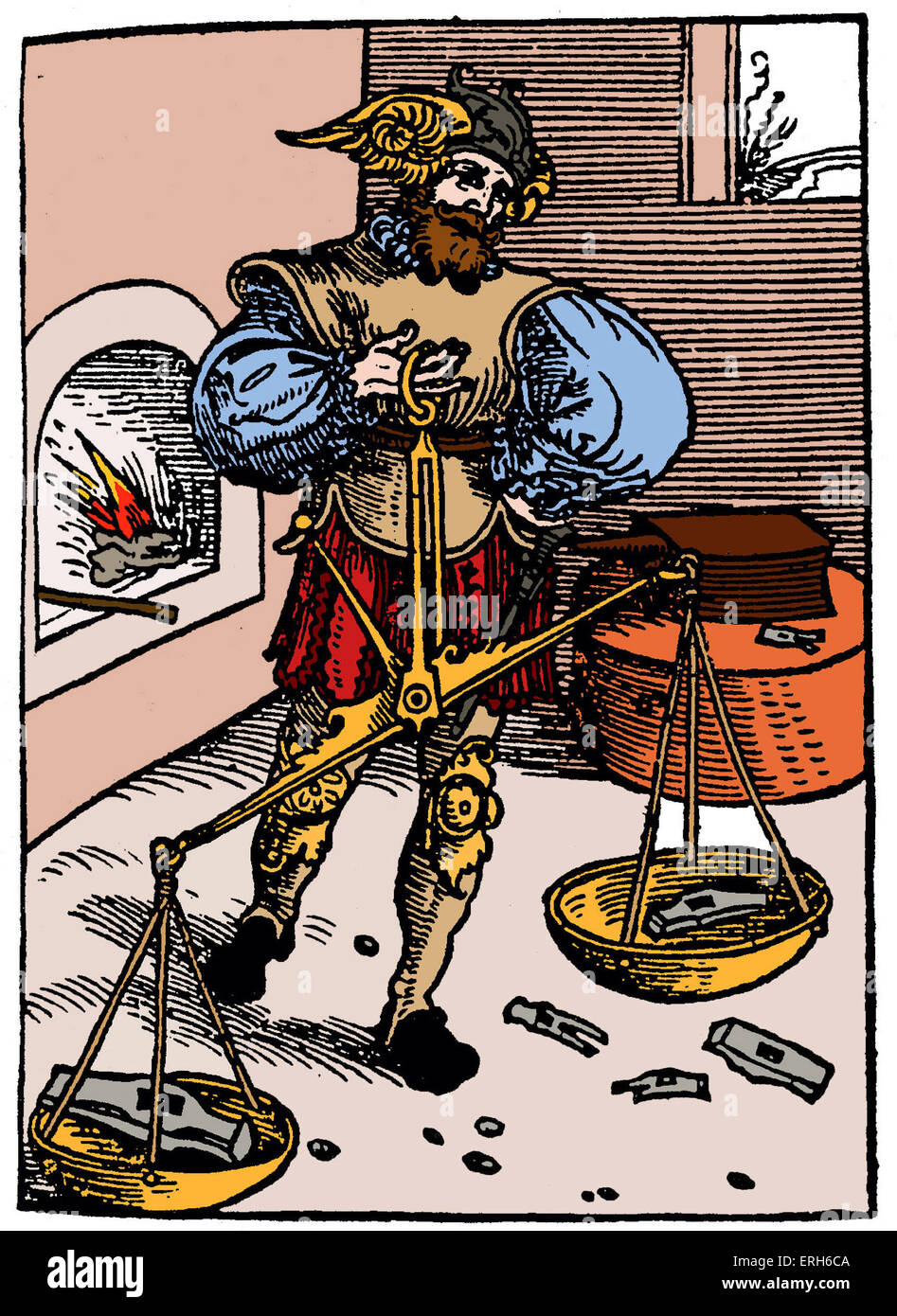 Pitágoras pesaje martillos para determinar la diferencia en el peso y