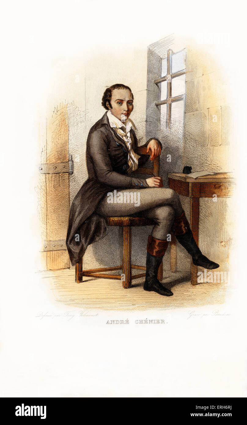André Chénier. El poeta francés. 1762-1794. Grabado por Baudran.c.1847 Foto de stock