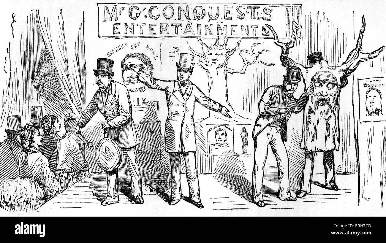 Señor conquista Bartolomé feria del entretenimiento en la dramática College Fête, Alexandra Palace, Londres 1875. Título dice: 'Show Foto de stock