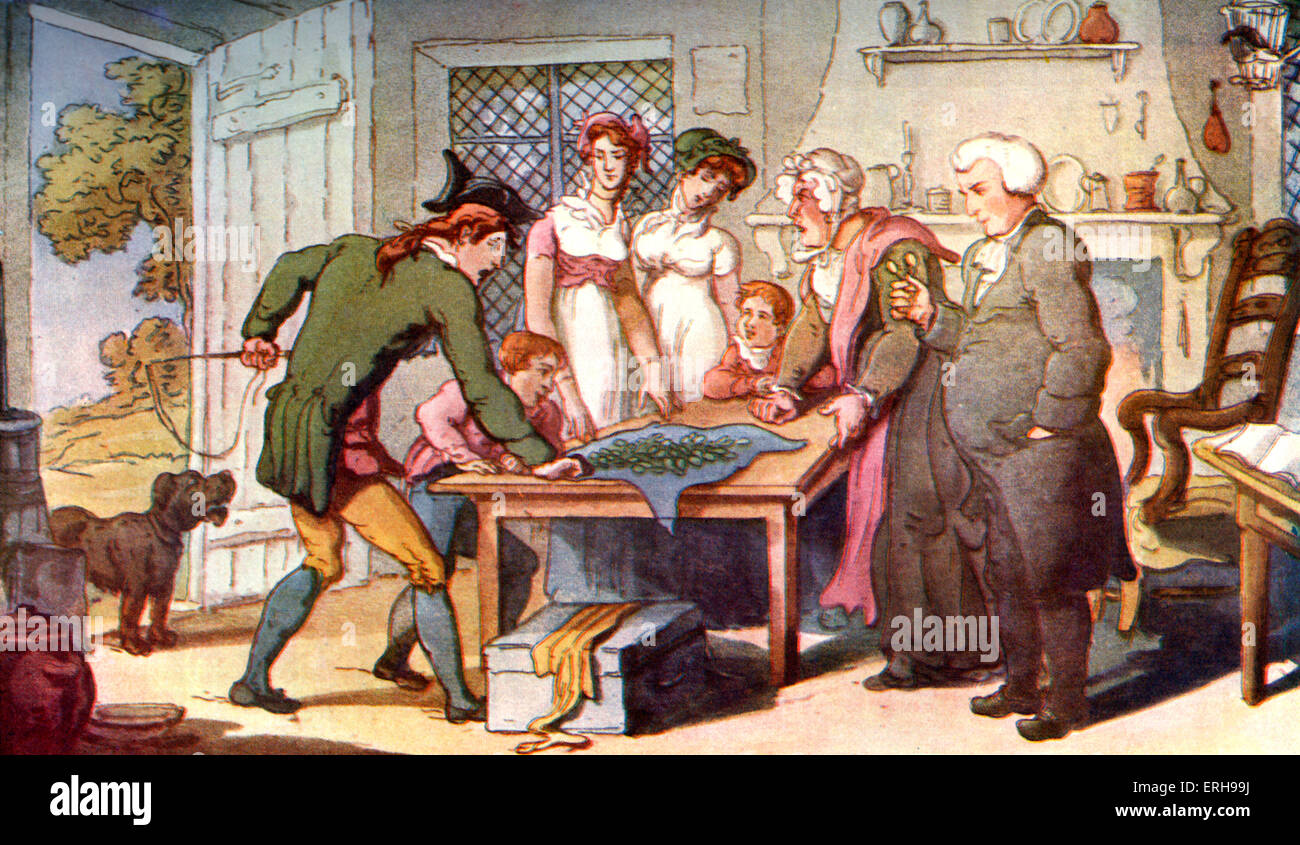 Vicario de Wakefield, de Oliver Goldsmith. "Las cifras brutas de gafas verdes' de Thomas Rowlandson, artista inglés: 1757 - 1827. OG: Foto de stock