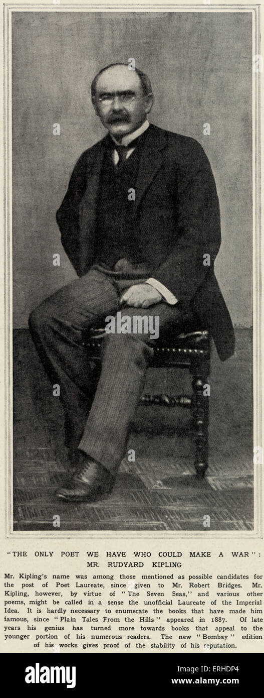 Rudyard Kipling - retrato con gafas, con el título: "El poeta sólo tenemos  que podrían hacer una guerra", y el artículo del periódico Fotografía de  stock - Alamy