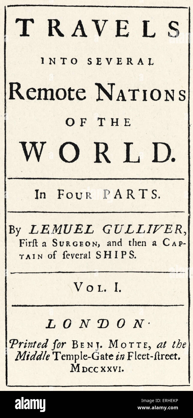 Jonathan Swift - 'Gulliver's Travels' - Página de título - Primera edición 1726 Foto de stock