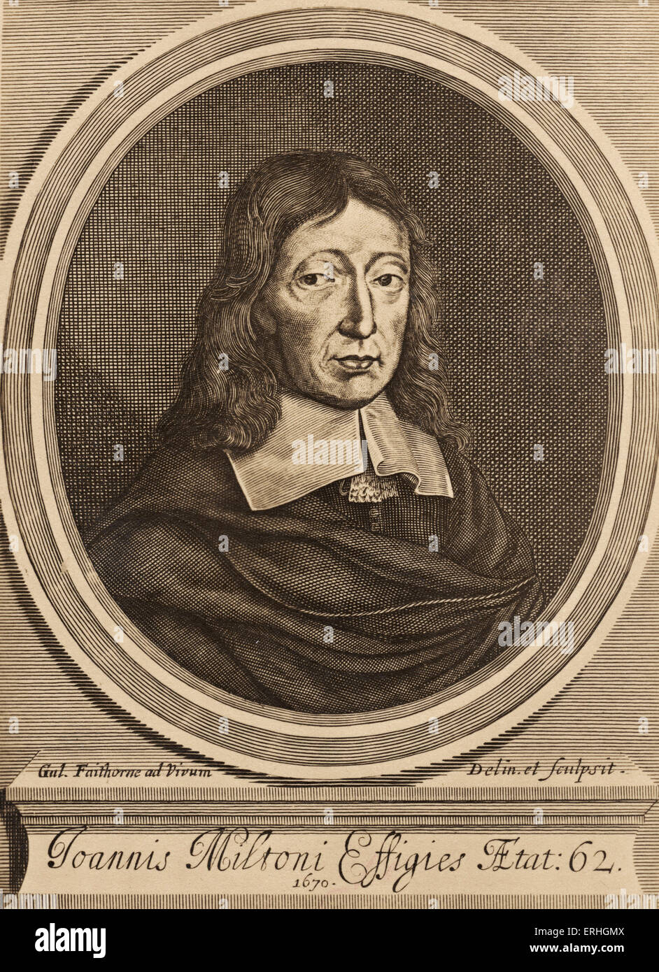 John Milton, retrato grabado. Poeta inglés, 9 de diciembre de 1608 - 8 de noviembre de 1674. Foto de stock