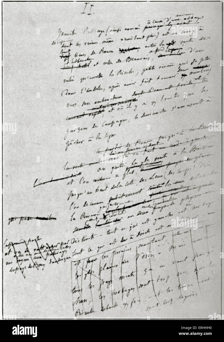 Gustave Flaubert 's Madame Bovary - una página manuscrita del manuscrito. Publicado por primera vez en 1857. Novelista francés. 12 de diciembre Foto de stock