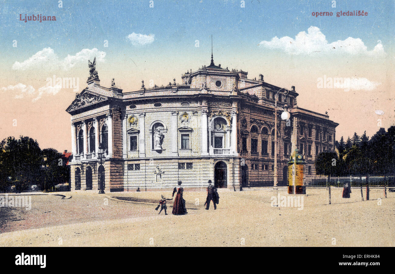 La ópera de Ljubljana. En Eslovenia. Originalmente, el edificio del Teatro Provincial (Deželno gledališče), fue construida por el Foto de stock