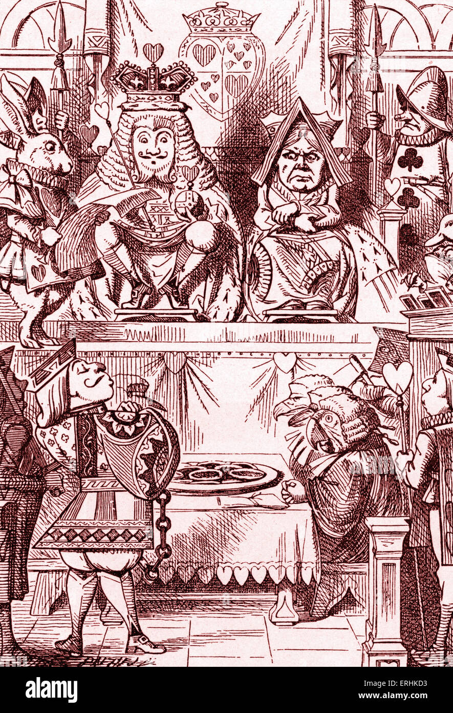 "¿Quién robó las tartas?" Juicio de Knave de Corazones de Alicia en el país de las maravillas por Lewis Carroll (Charles Lutwidge Dodgson), inglés Foto de stock