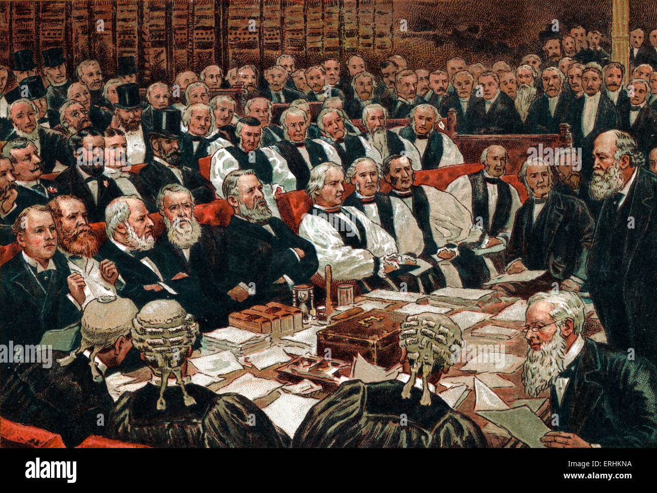 Época victoriana - La Casa de los Lores debatiendo la ley autonómica en 1893. Foto de stock