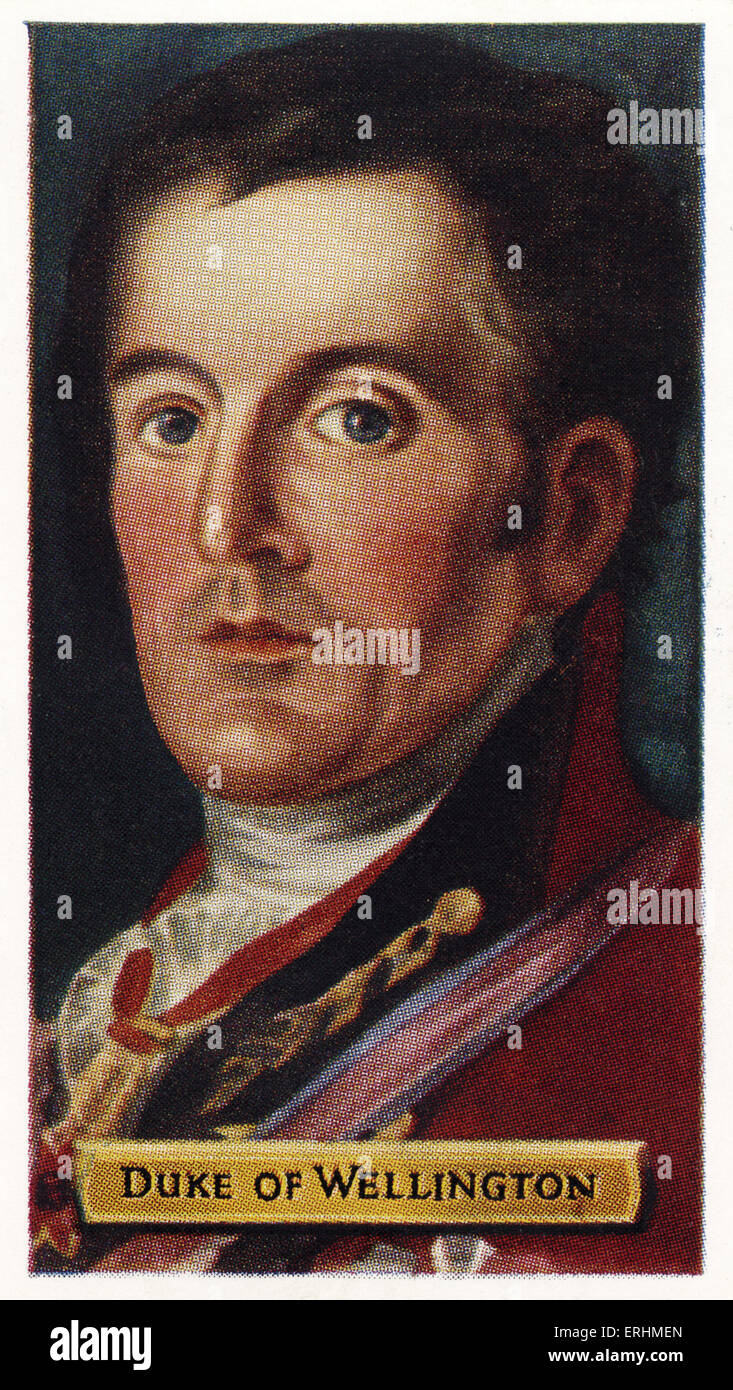 Arthur Wellesley, primer duque de Wellington, Primer Ministro de Inglaterra AW: c. El 1 de mayo de 1769 - 14 de septiembre de 1852. También conocido como El Duque de hierro. Destacó por su papel durante las Guerras Napoleónicas como soldado en el ejército británico. Foto de stock