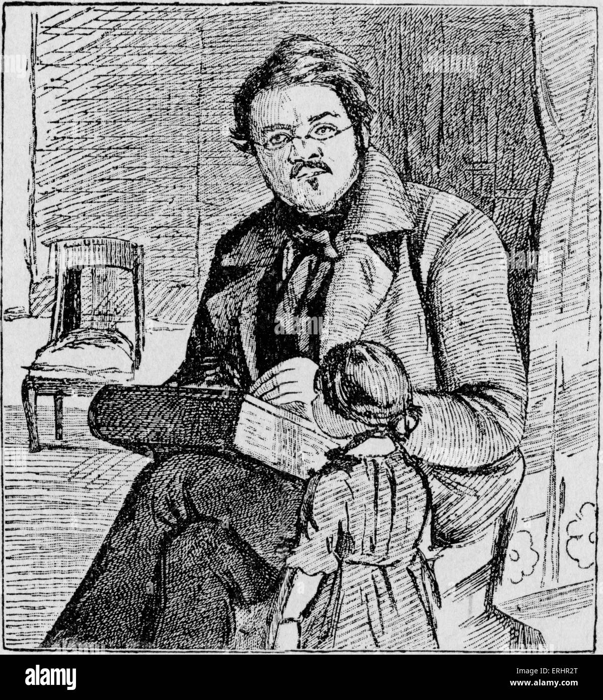 William Makepeace Thackeray con su hija, Ana Isabel Thackeray Ritchie. WMT: novelista inglesa el 18 de julio de 1811 - 24 Foto de stock