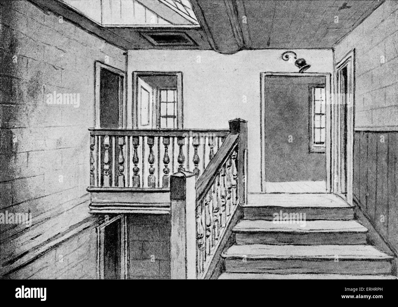 Samuel Johnson's House - la escalera en Gough Square. SJ: Inglés ensayista, biógrafo, lexicógrafo y crítico de Inglés Foto de stock